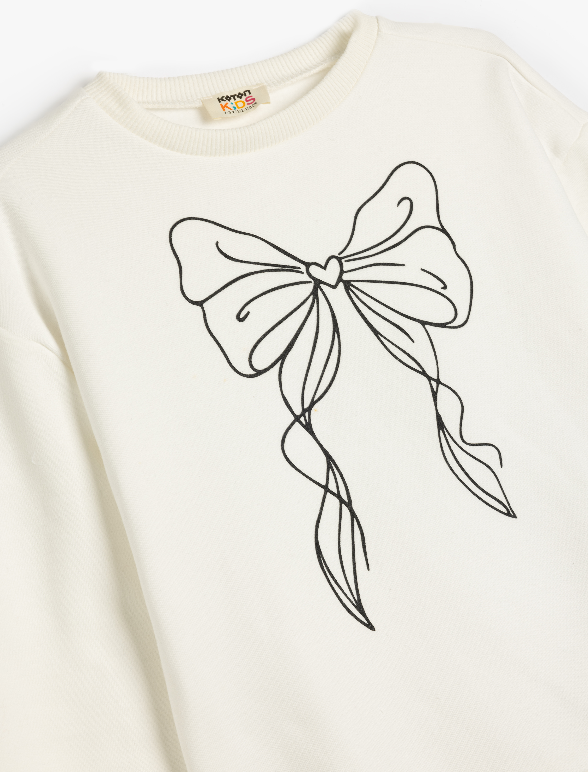  Kız Çocuk Sweatshirt Fiyonk Baskılı Uzun Kollu Bisiklet Yaka Pamuk Karışımlı Şardonlu