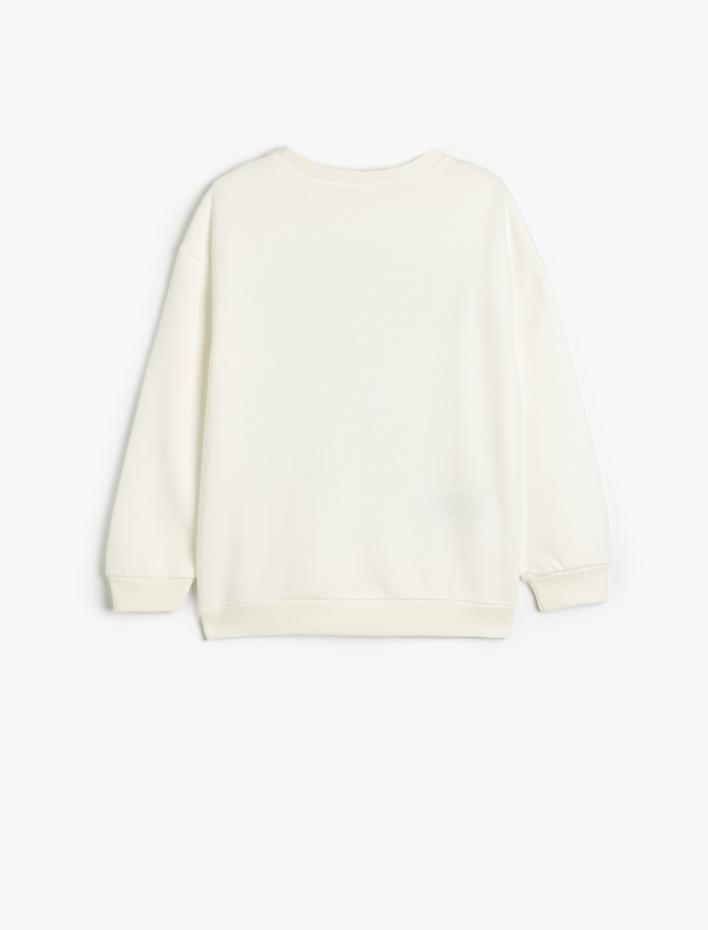 Kız Çocuk Sweatshirt Ayıcık Baskılı Uzun Kollu Bisiklet Yaka Şardonlu