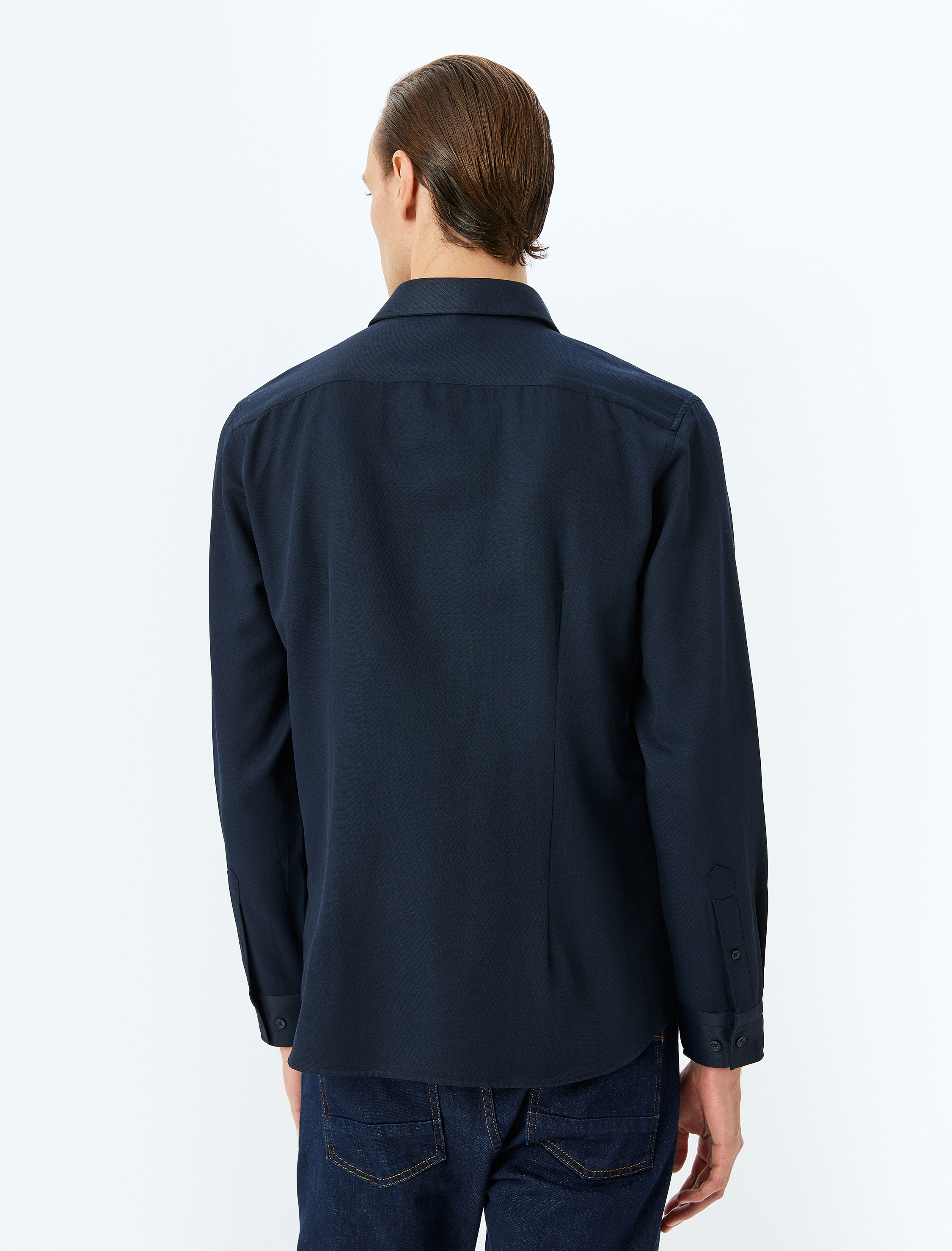 Klasik Gömlek Uzun Kollu Slim Fit Yarım İtalyan Yaka Pamuk Karışımlı