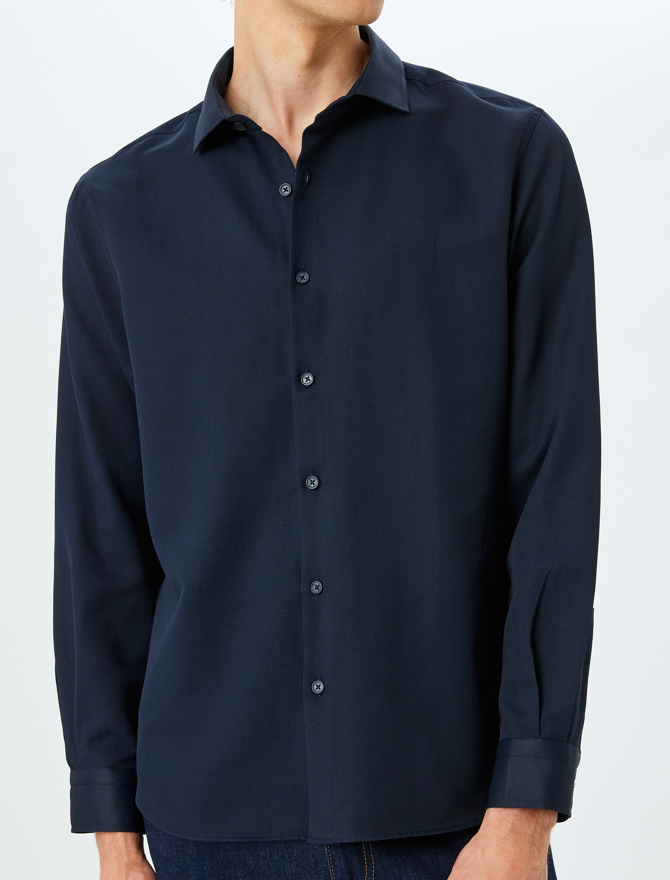 Klasik Gömlek Uzun Kollu Slim Fit Yarım İtalyan Yaka Pamuk Karışımlı