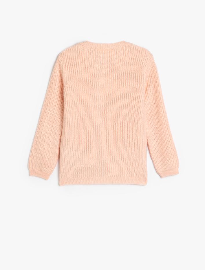 Kız Çocuk Triko Hırka İnci Düğme ve Taş Detaylı Uzun Kollu Yuvarlak Yaka