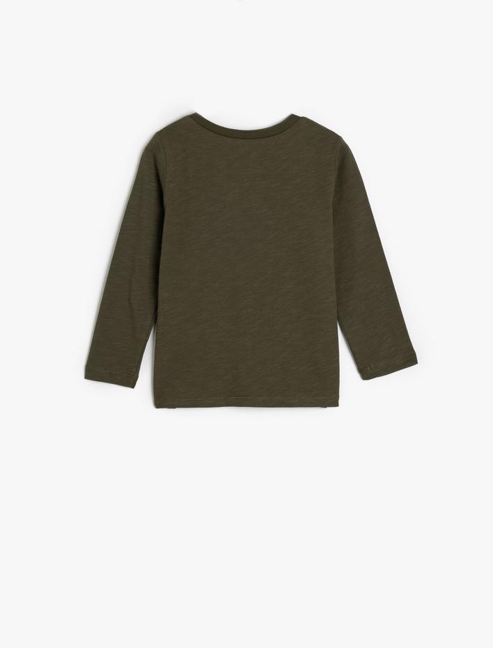 Erkek Bebek Tişört Baskı Detaylı Uzun Kollu Bisiklet Yaka