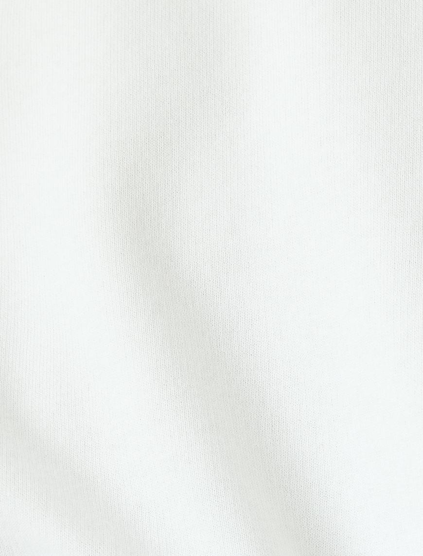   İki farklı Kumaş Kullanımlı Uzun Kollu Bisiklet Yaka Çizgili Sweatshirt
