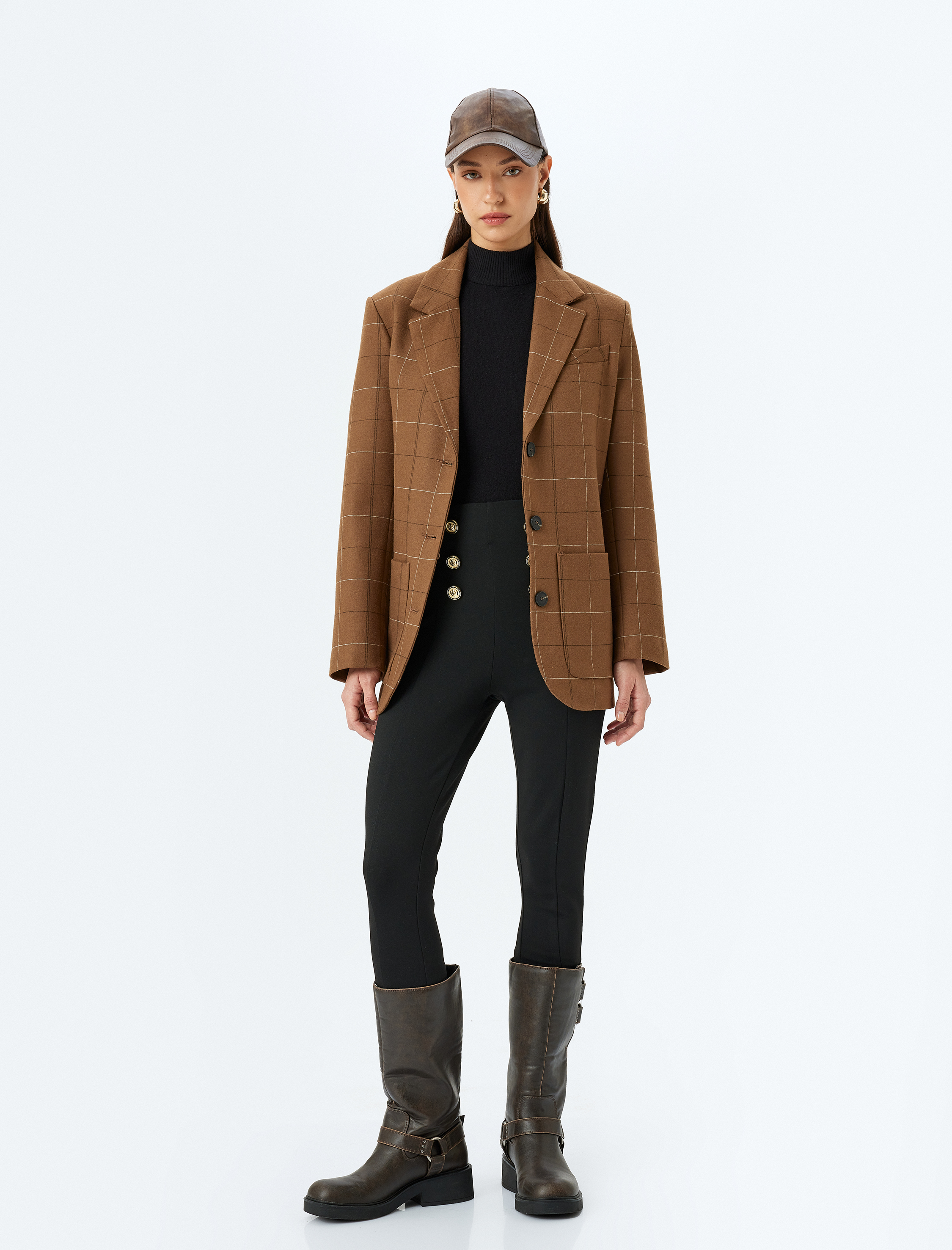   Gold Düğme Detaylı Yüksek Bel Pantolon Tayt