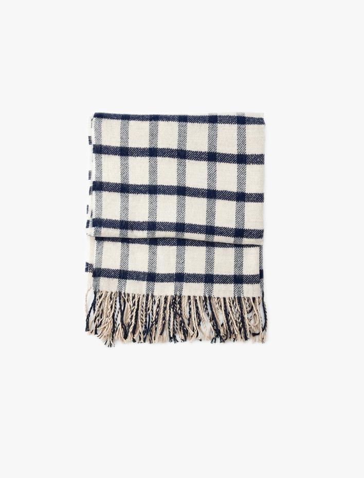 Kadın Püsküllü Ekoseli Çok Renkli Uzun Atkı