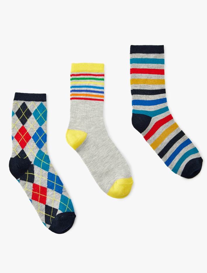 Erkek Çocuk 3'lü Çorap Seti Baskılı Çok Renkli