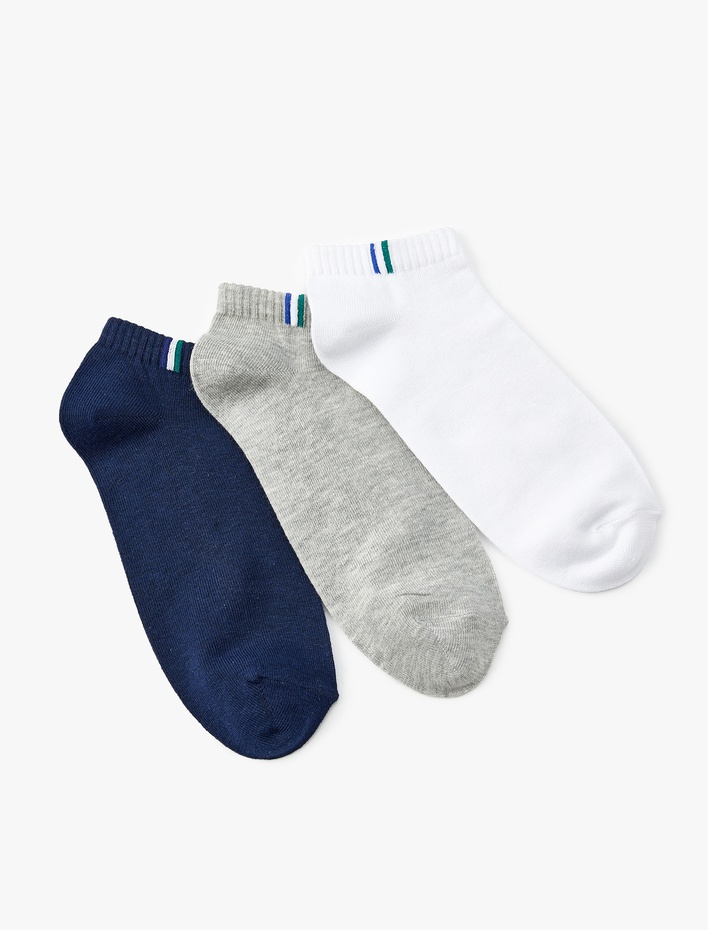 Erkek Pamuk Karışımlı Çizgi Detaylı 3'lü Patik Çorap Seti