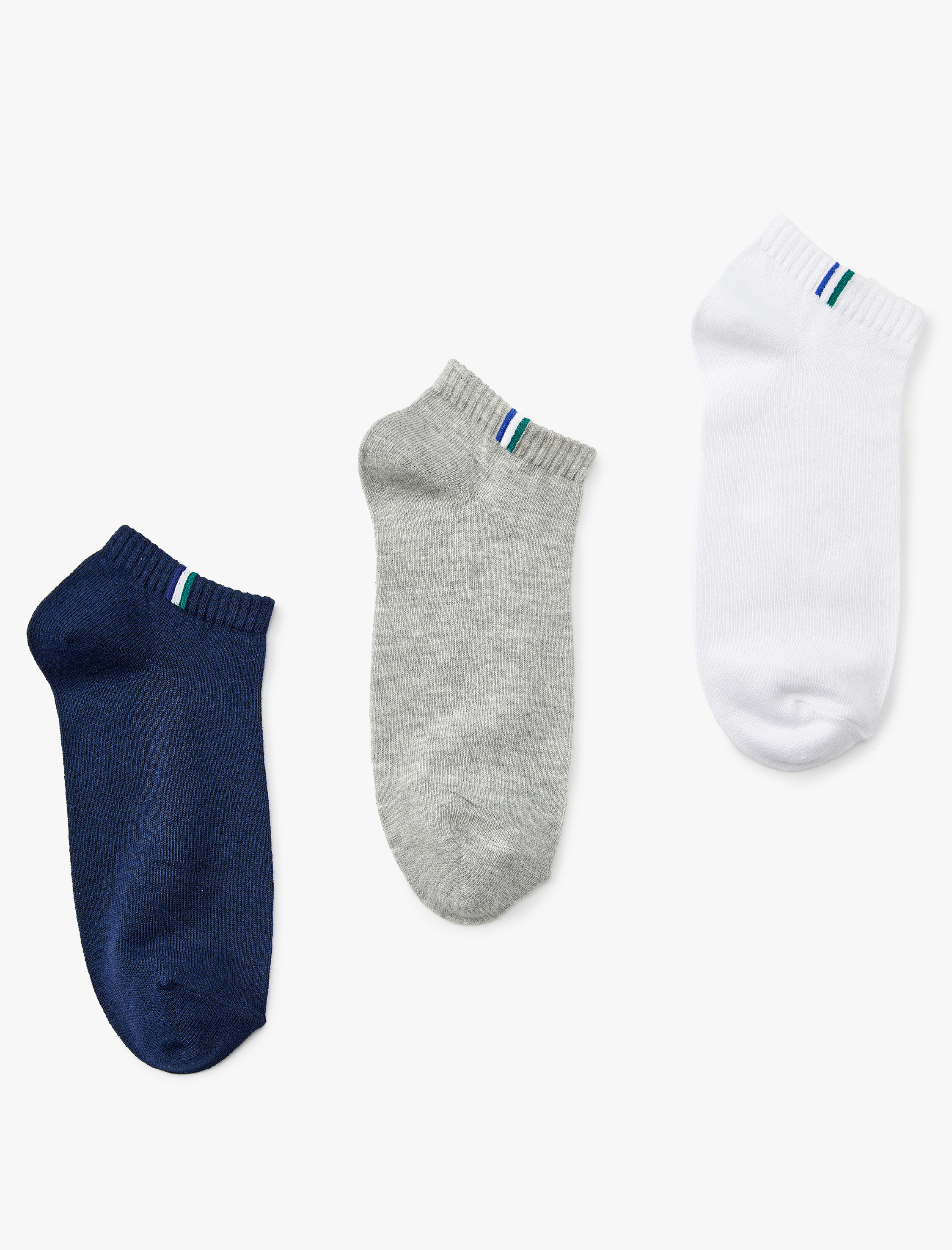  Erkek Pamuk Karışımlı Çizgi Detaylı 3'lü Patik Çorap Seti