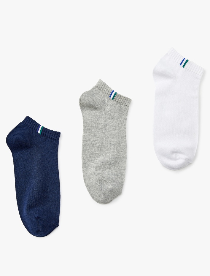 Erkek Pamuk Karışımlı Çizgi Detaylı 3'lü Patik Çorap Seti
