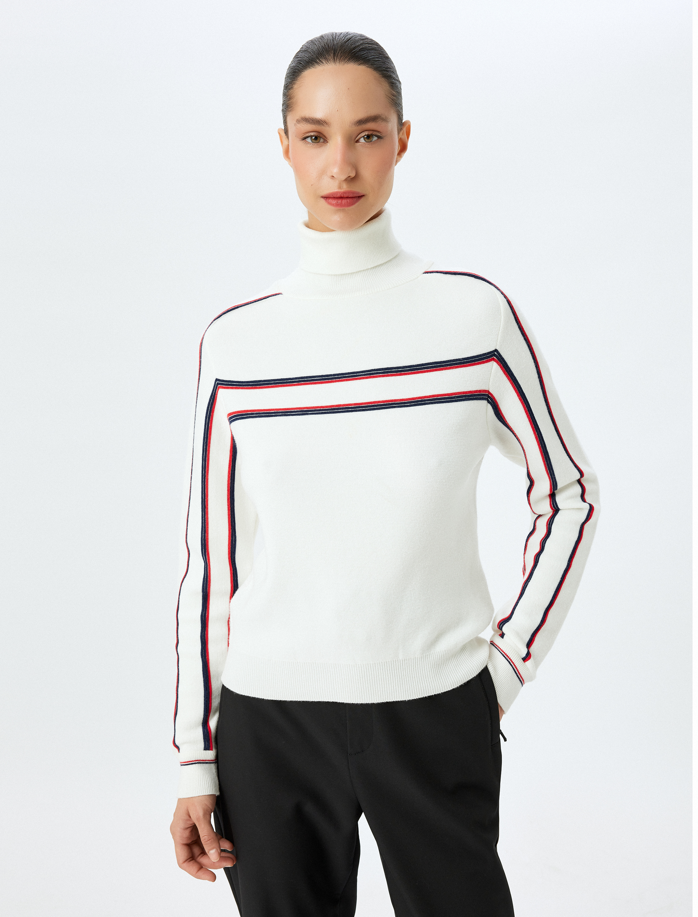   Uzun Kollu Balıkçı Yaka Örgü Kazak