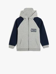 Oversize Fermuarlı Kapşonlu Uzun Kollu Baskılı Şardonlu Sweatshirt