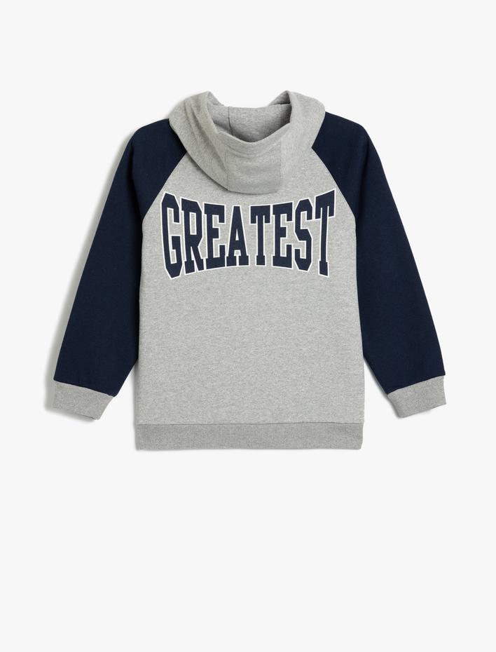 Erkek Çocuk Oversize Fermuarlı Kapşonlu Uzun Kollu Baskılı Şardonlu Sweatshirt