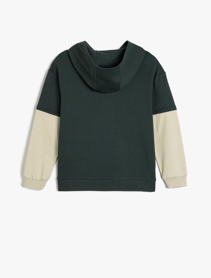 Erkek Çocuk Kapşonlu Sweatshirt Baskı Detaylı Uzun Kollu Pamuklu Şardonlu