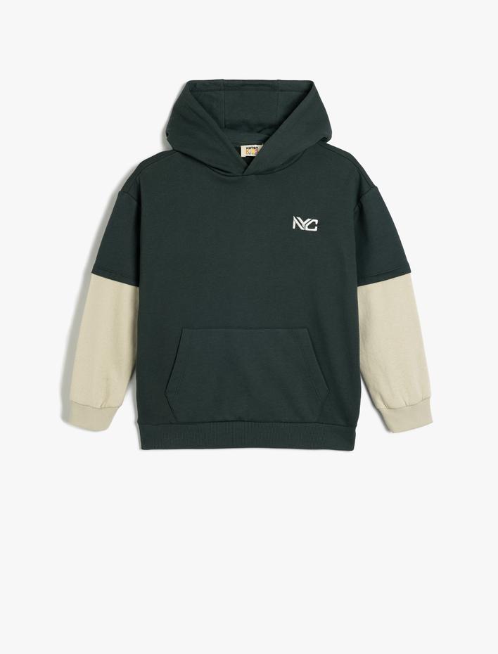 Erkek Çocuk Kapşonlu Sweatshirt Baskı Detaylı Uzun Kollu Pamuklu Şardonlu