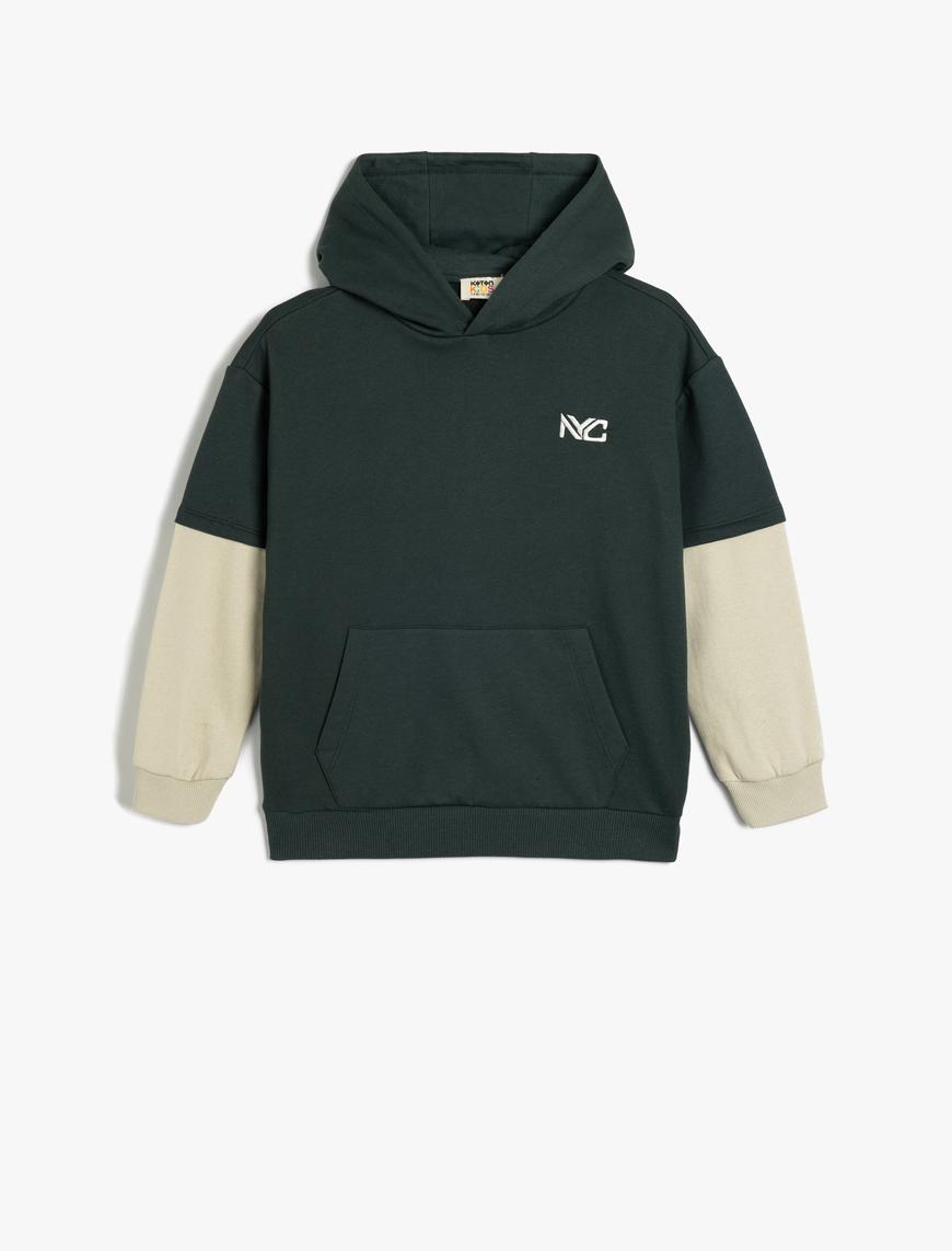  Erkek Çocuk Kapşonlu Sweatshirt Baskı Detaylı Uzun Kollu Pamuklu