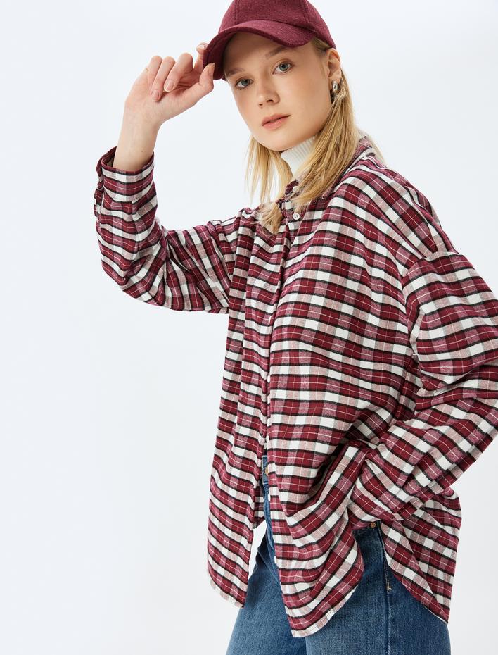  Klasik Yaka Uzun Kollu Düğmeli Ekoseli Oduncu Gömleği