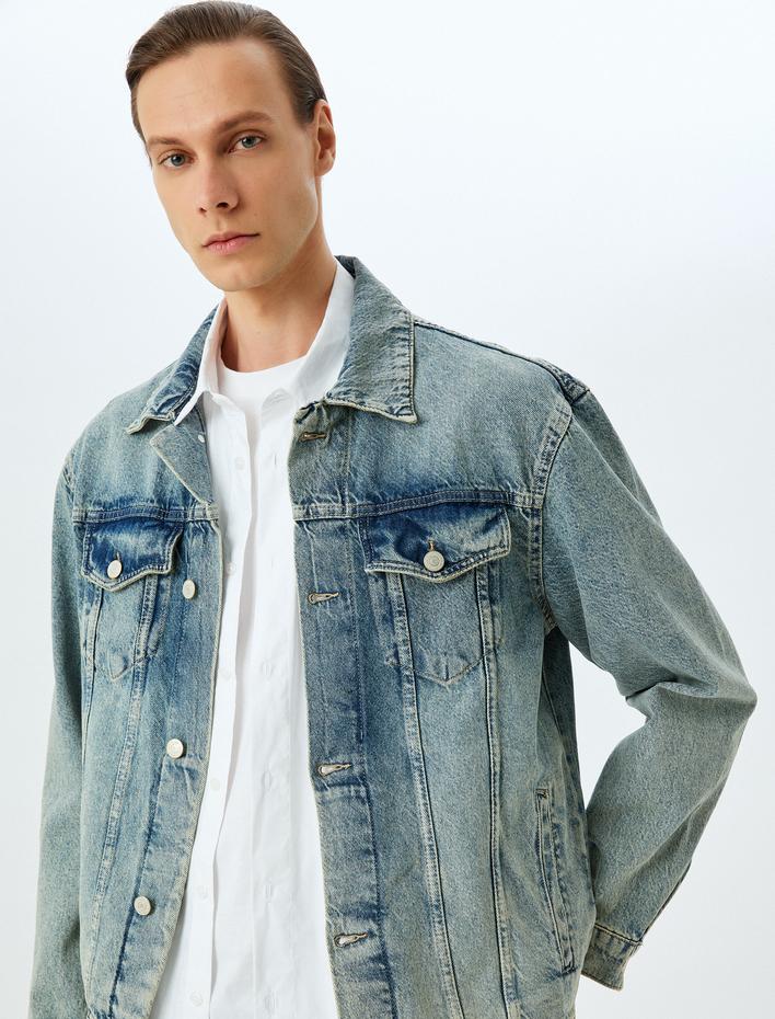  Kapaklı Cep Detaylı Pamuklu Düğmeli Kot Ceket