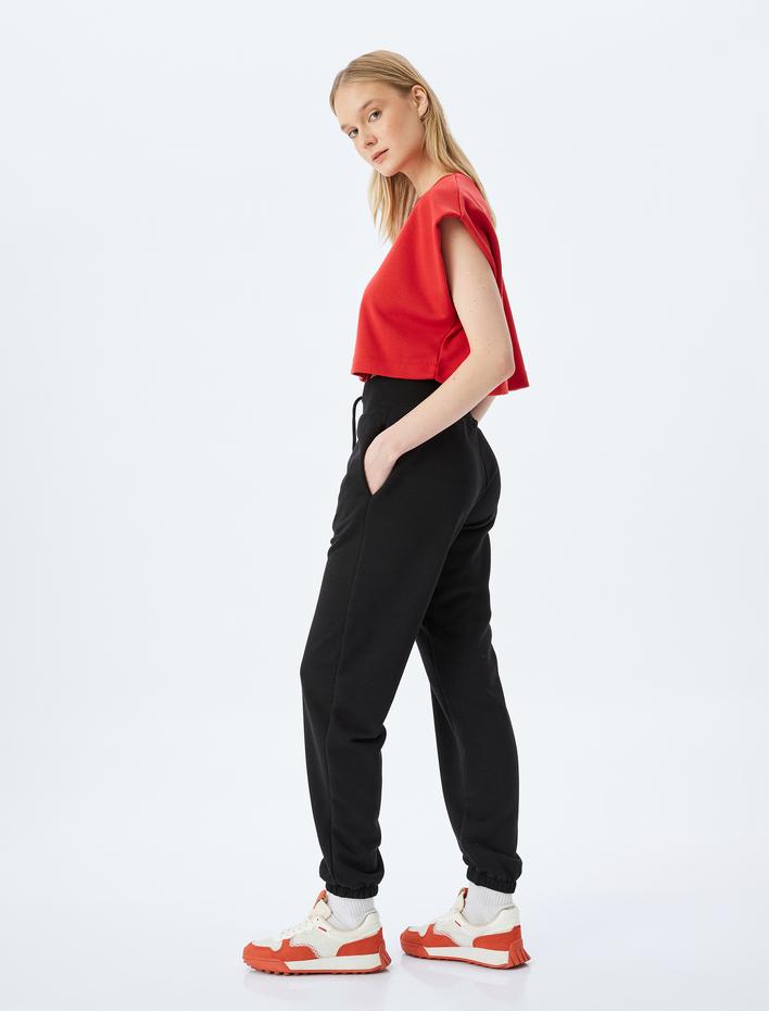  Yüksek Bel Bağcıklı Cep Detaylı Spor Jogger Eşofman Altı