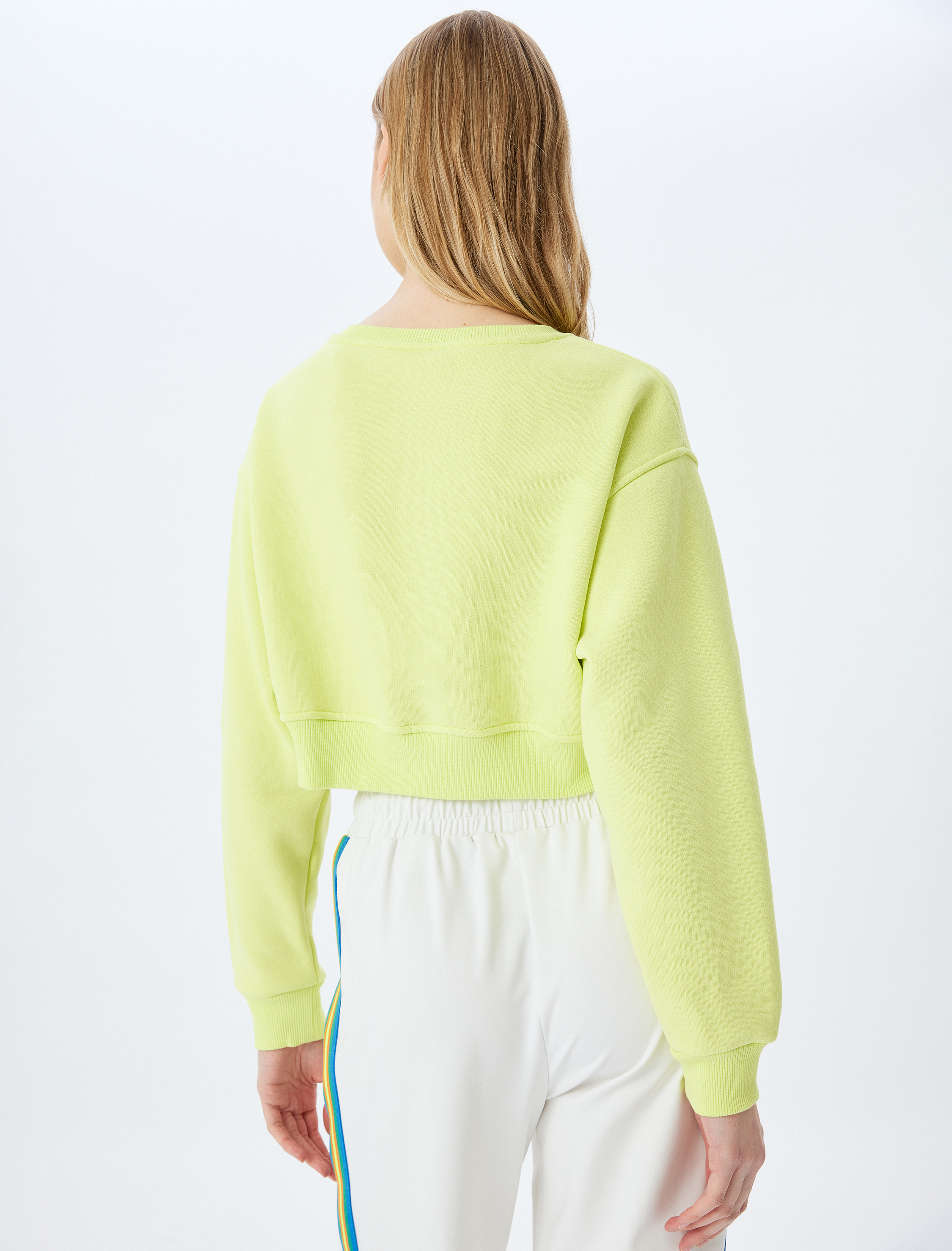   Şardonlu Crop Oversize Bisiklet Yaka Basic Spor Sweatshirt