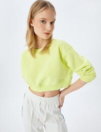 Crop Oversize Bisiklet Yaka Basic Spor Sweatshirt