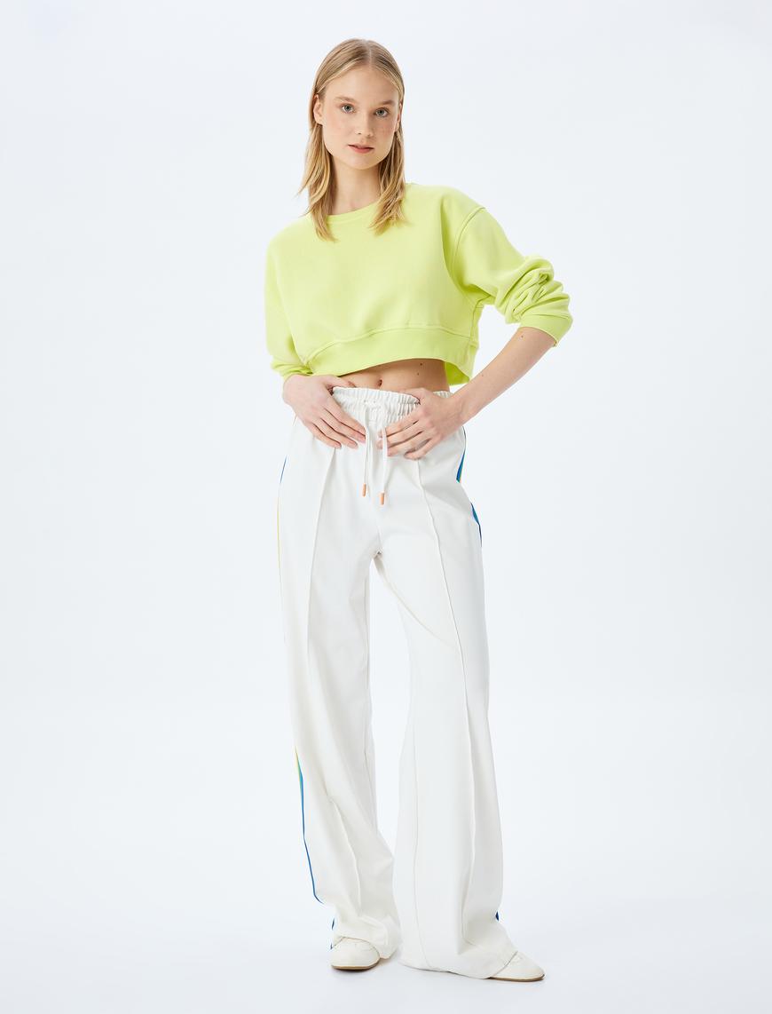   Crop Oversize Bisiklet Yaka Basic Spor Sweatshirt