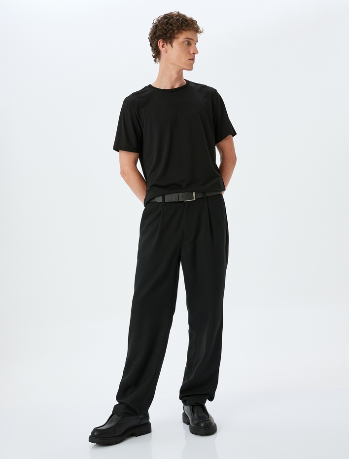  Bisiklet Yaka Kısa Kollu Viskon Karışımlı Basic Slim Fit Tişört