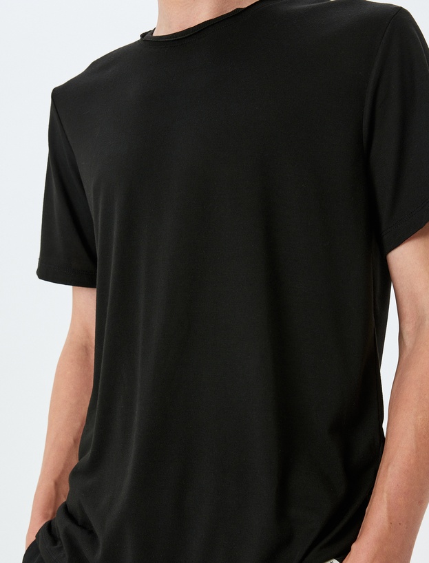 Bisiklet Yaka Kısa Kollu Viskon Karışımlı Basic Slim Fit Tişört_4