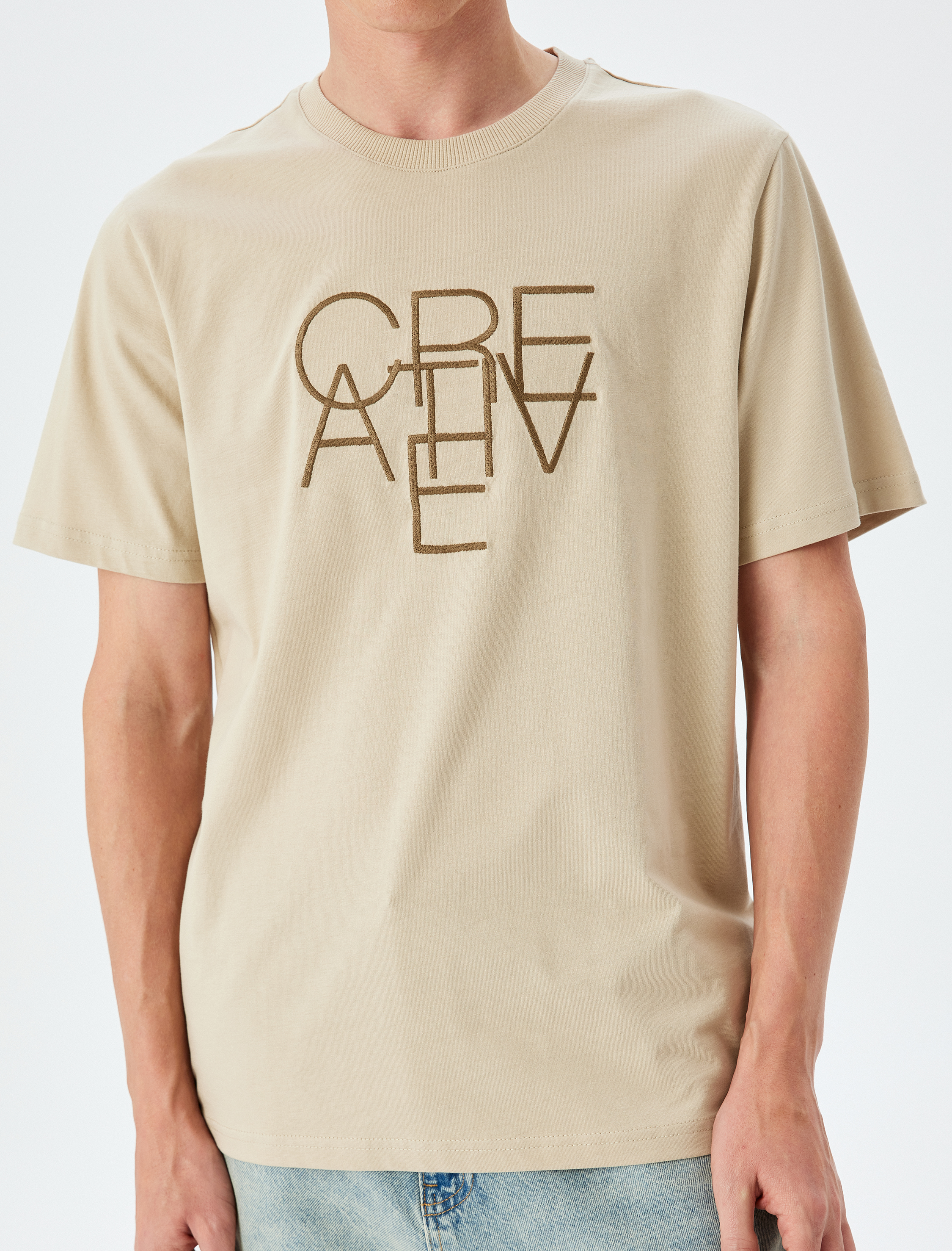   Kısa Kollu Regular Fit Bisiklet Yaka Pamuklu Slogan Baskılı Tişört