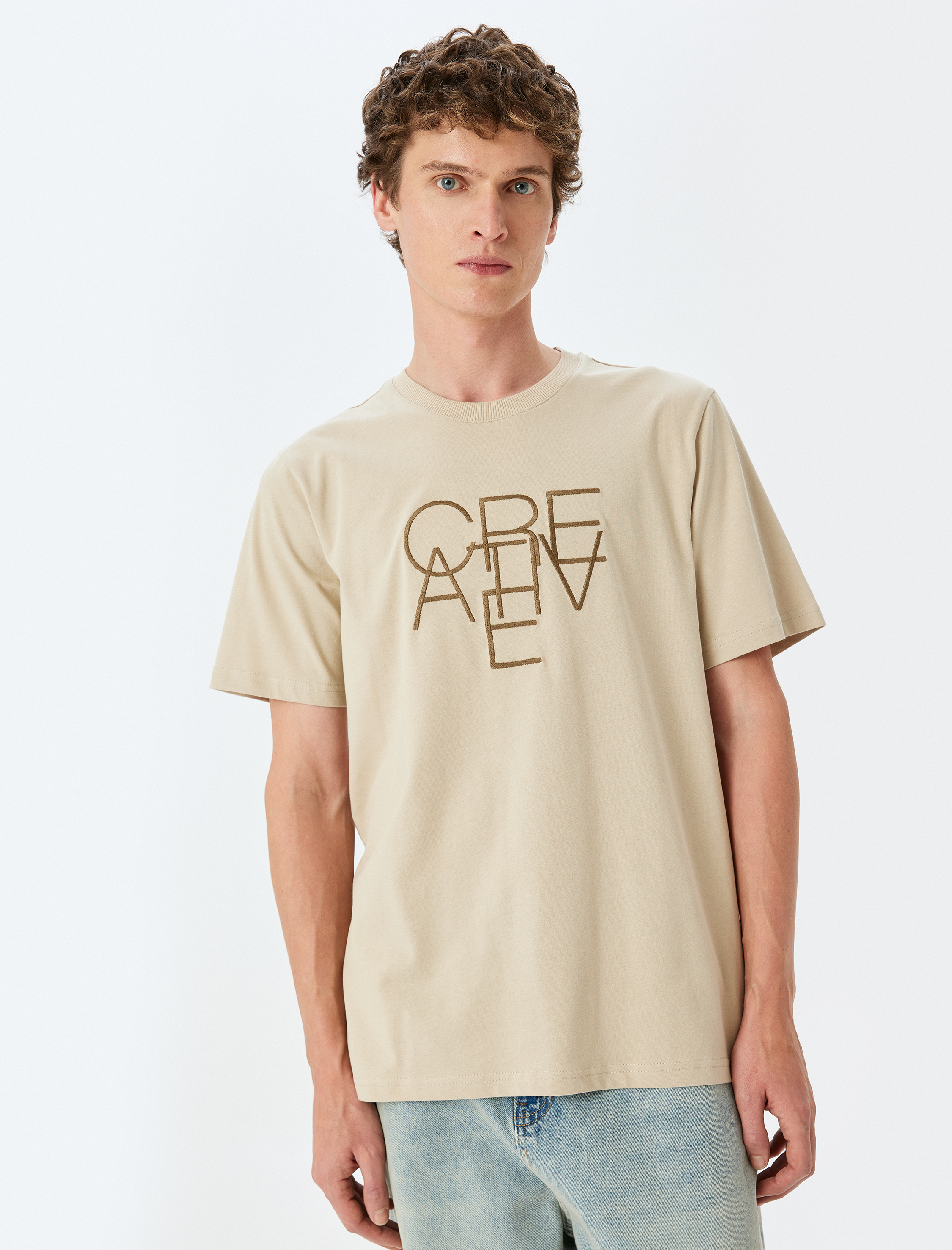   Kısa Kollu Regular Fit Bisiklet Yaka Pamuklu Slogan Baskılı Tişört