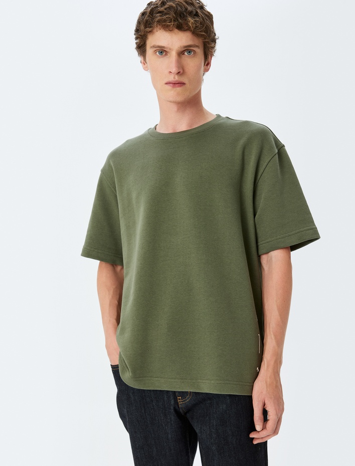  Bisiklet Yaka Kısa Kollu Tok Kumaş Pamuk Karışımlı Slogan Baskılı Oversize Tişört