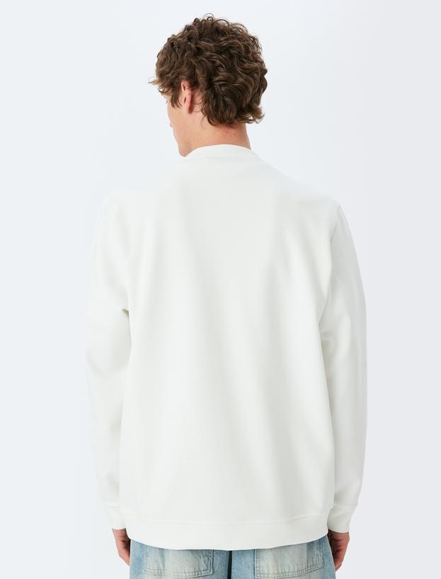 Bisiklet Yaka Basic Pamuk Karışımlı Minimal Baskılı Sweatshirt_3