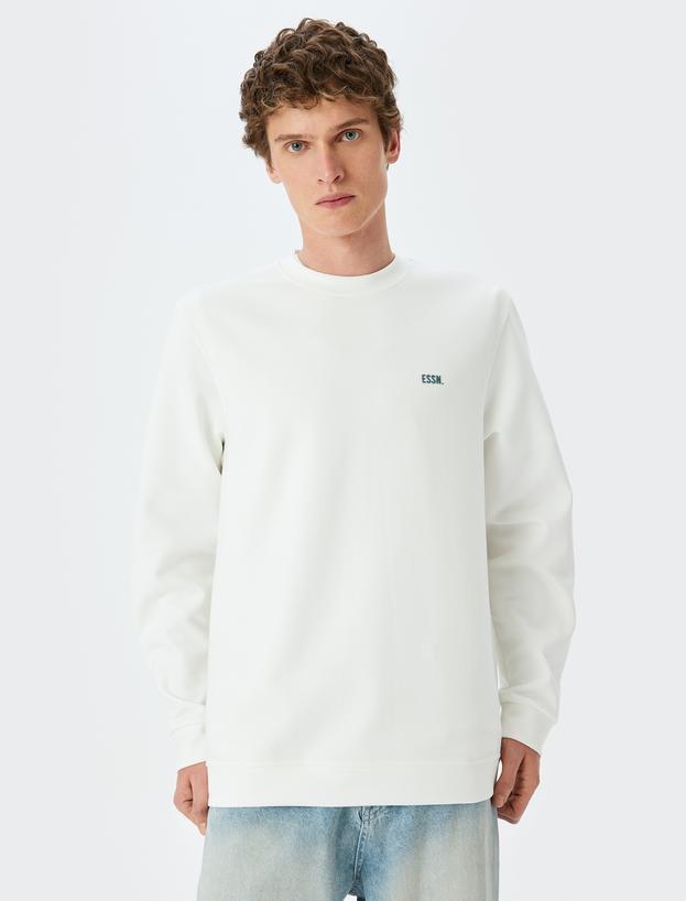 Bisiklet Yaka Basic Pamuk Karışımlı Minimal Baskılı Sweatshirt_2