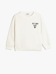 Oversize Sweatshirt Slogan Baskılı Uzun Kollu Bisiklet Yaka Şardonlu