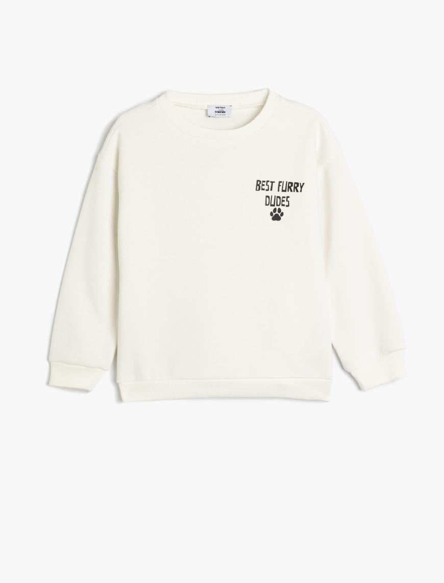  Erkek Çocuk Oversize Sweatshirt Slogan Baskılı Uzun Kollu Bisiklet Yaka Şardonlu