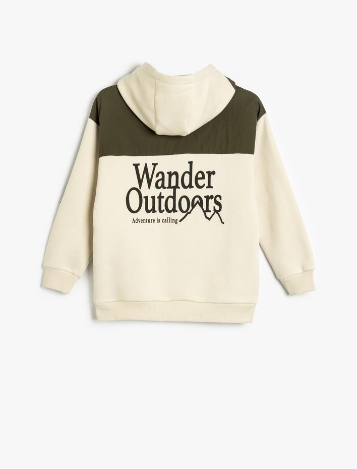 Erkek Çocuk Oversize Kapşonlu Sweatshirt Slogan Baskılı Renk Bloklu Şardonlu