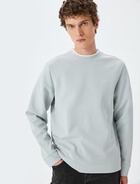 Bisiklet Yaka Basic Pamuk Karışımlı Minimal Baskılı Sweatshirt