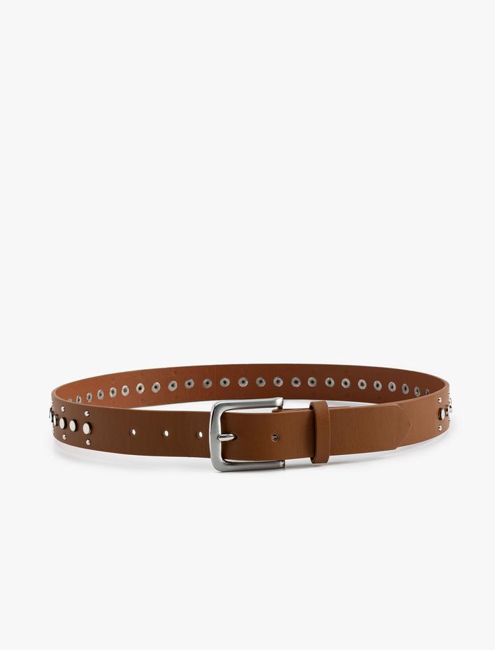 Kadın Suni Deri Metal Zımba Detaylı Kemer