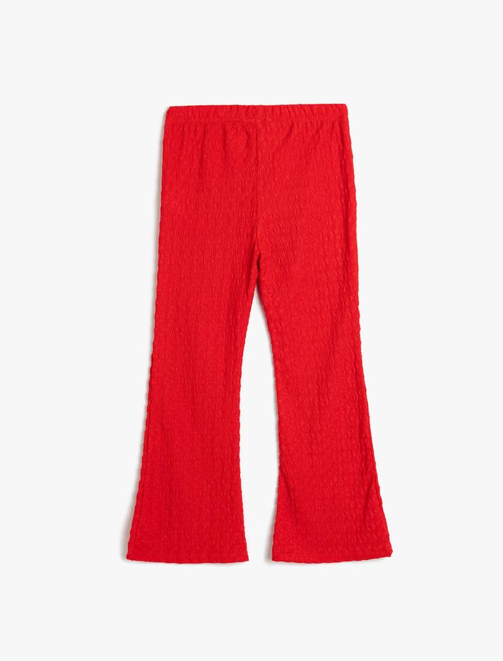 Kız Çocuk Beli Lastikli Dokulu İspanyol Paça Pantolon