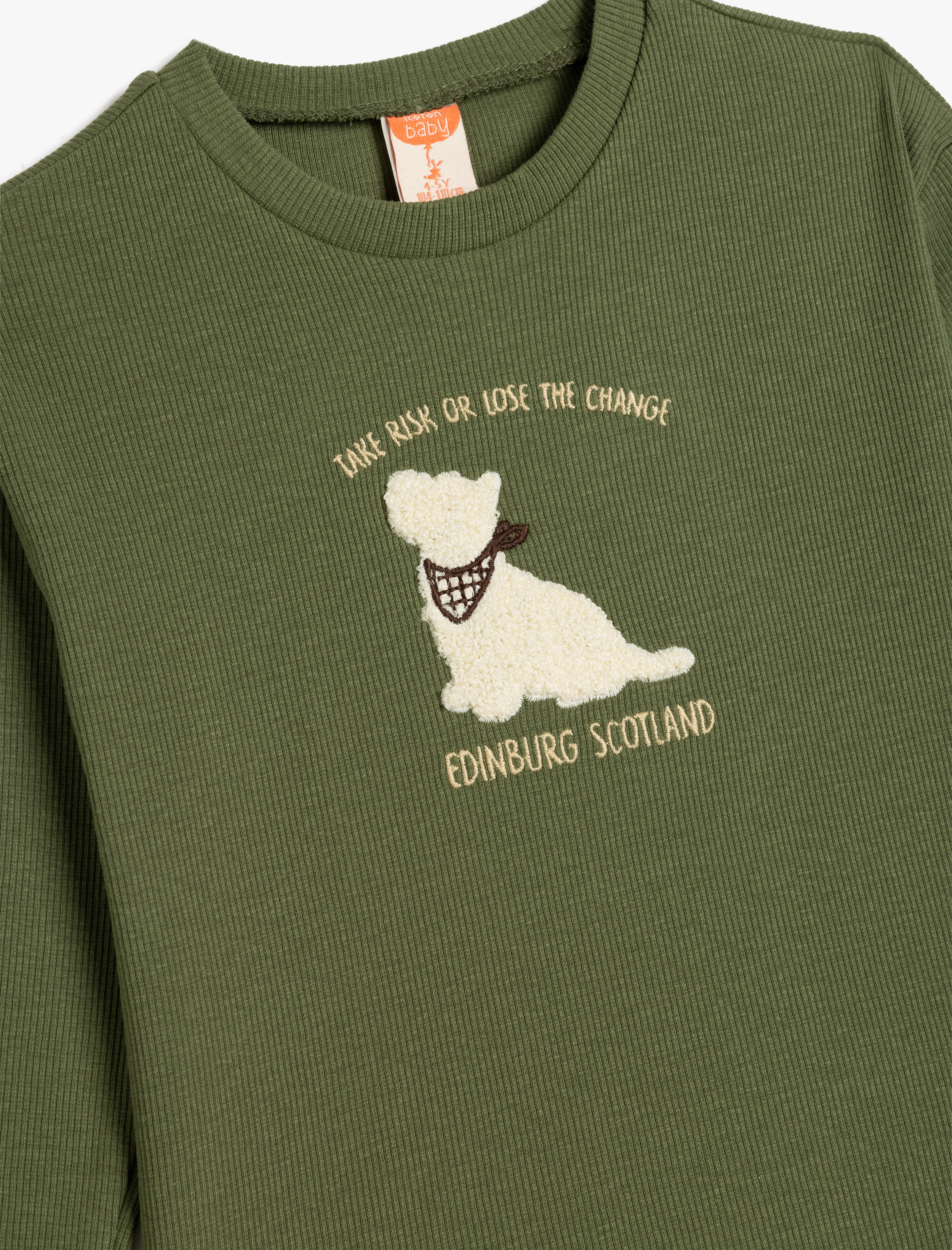  Kız Bebek Uzun Kollu Bisiklet Yaka Köpek Baskılı Pamuklu Tişört