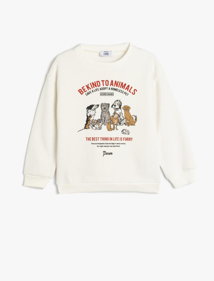 Erkek Çocuk Oversize Sweatshirt Hayvanlar Baskılı Uzun Kollu Bisiklet Yaka Şardonlu