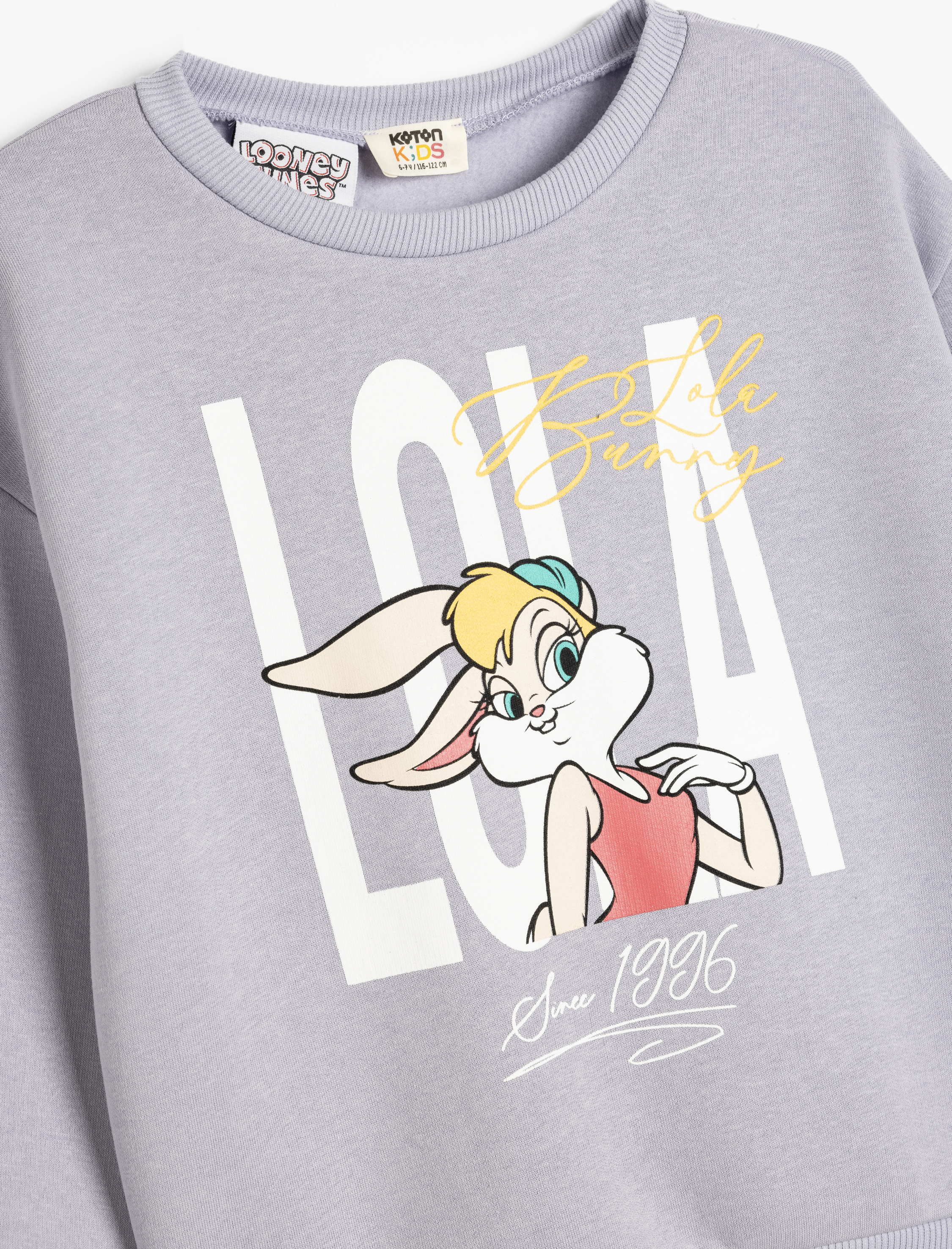  Kız Çocuk Lola Bunny Baskılı Pamuklu Lisanslı Uzun Kollu Şardonlu Sweatshirt