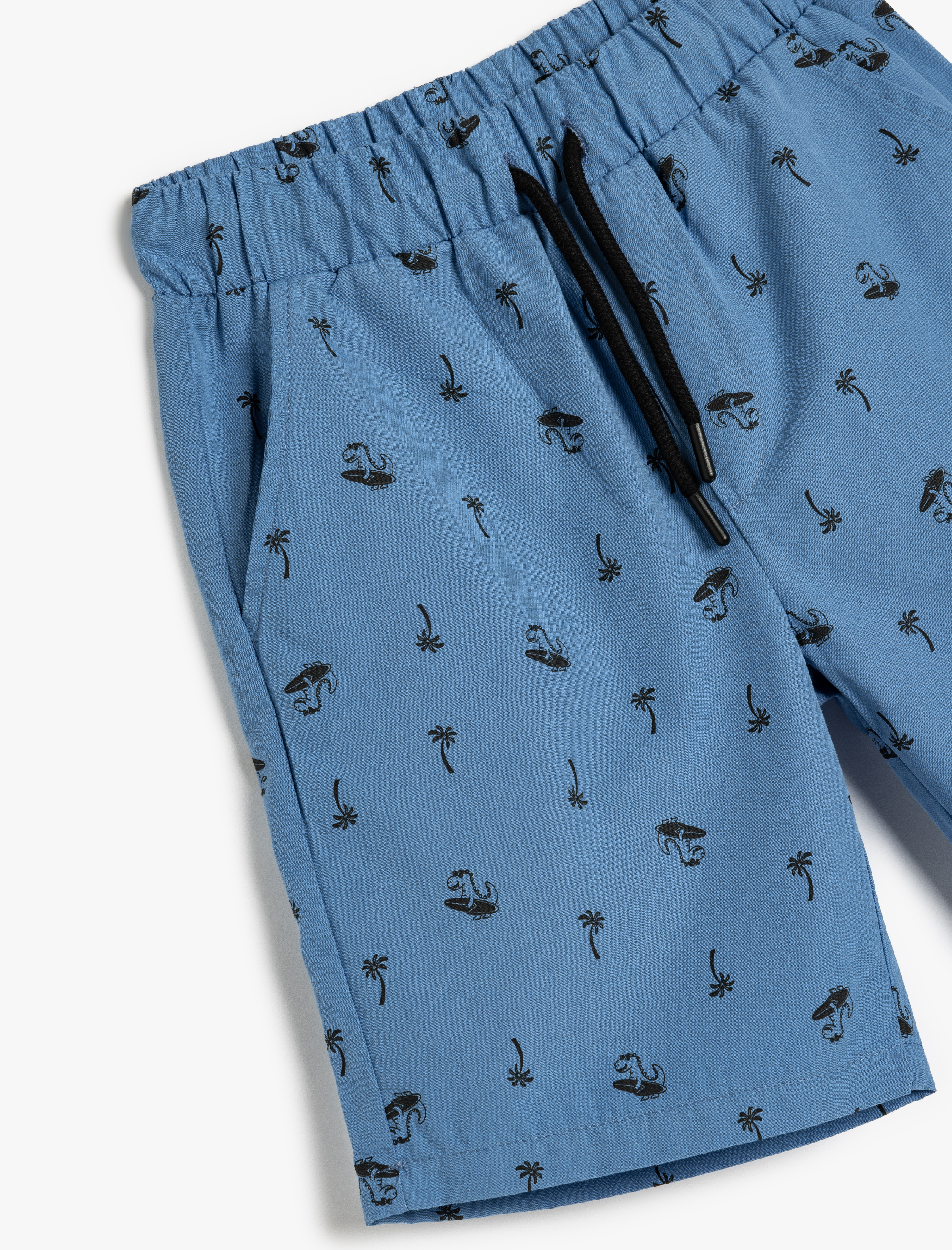  Erkek Çocuk Chino Şort Cepli Beli Bağlamalı Dinozor Baskılı Pamuklu