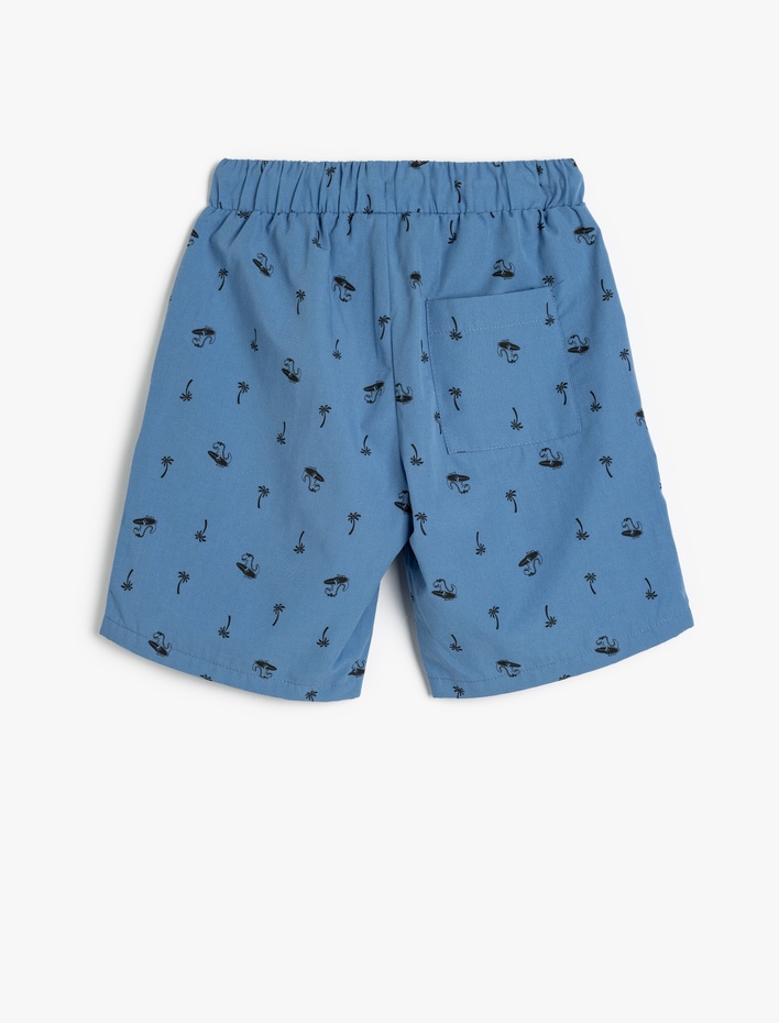 Erkek Çocuk Chino Şort Cepli Beli Bağlamalı Dinozor Baskılı Pamuklu