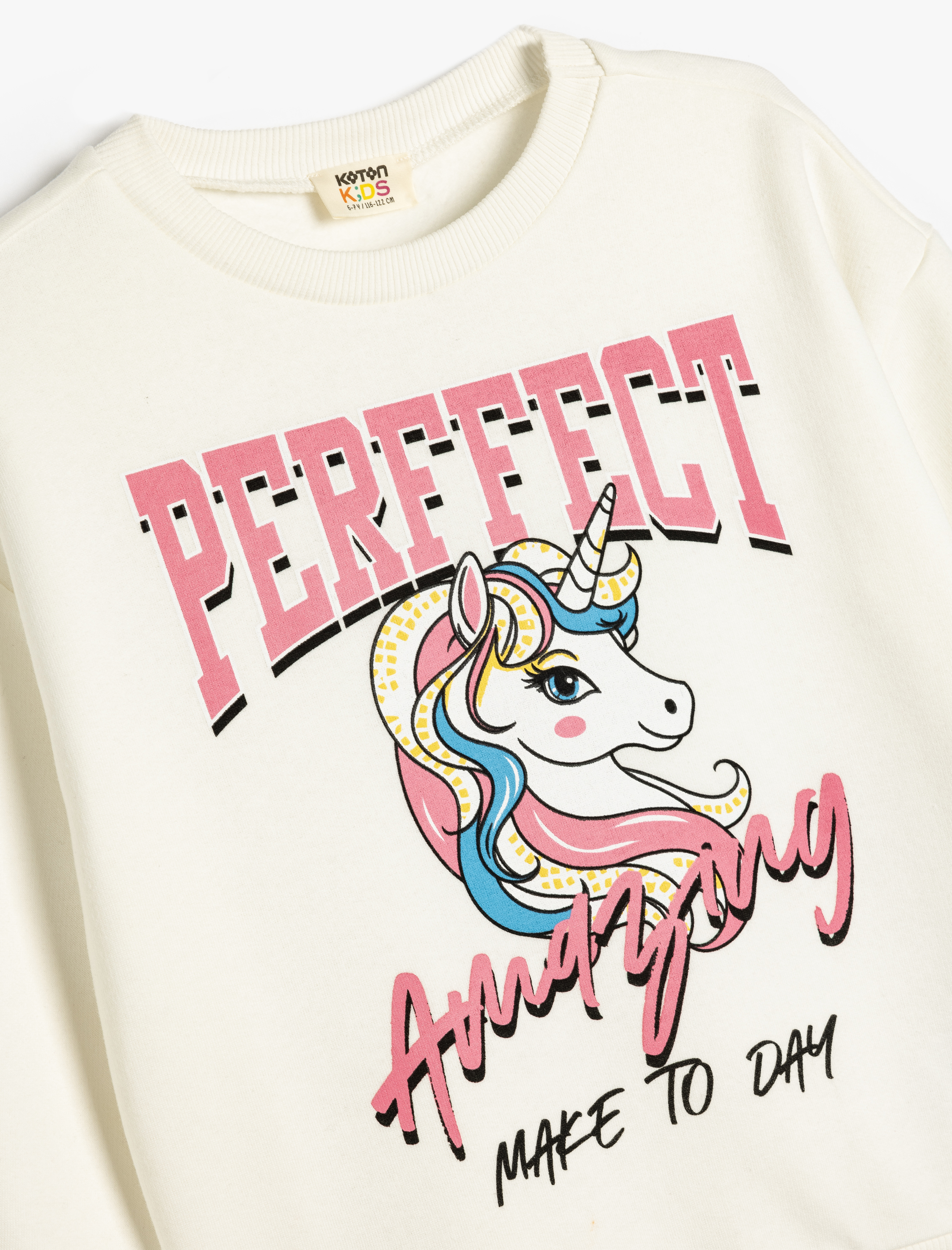  Kız Çocuk Unicorn Baskılı Sweat Bisiklet Yaka Uzun Kollu Şardonlu