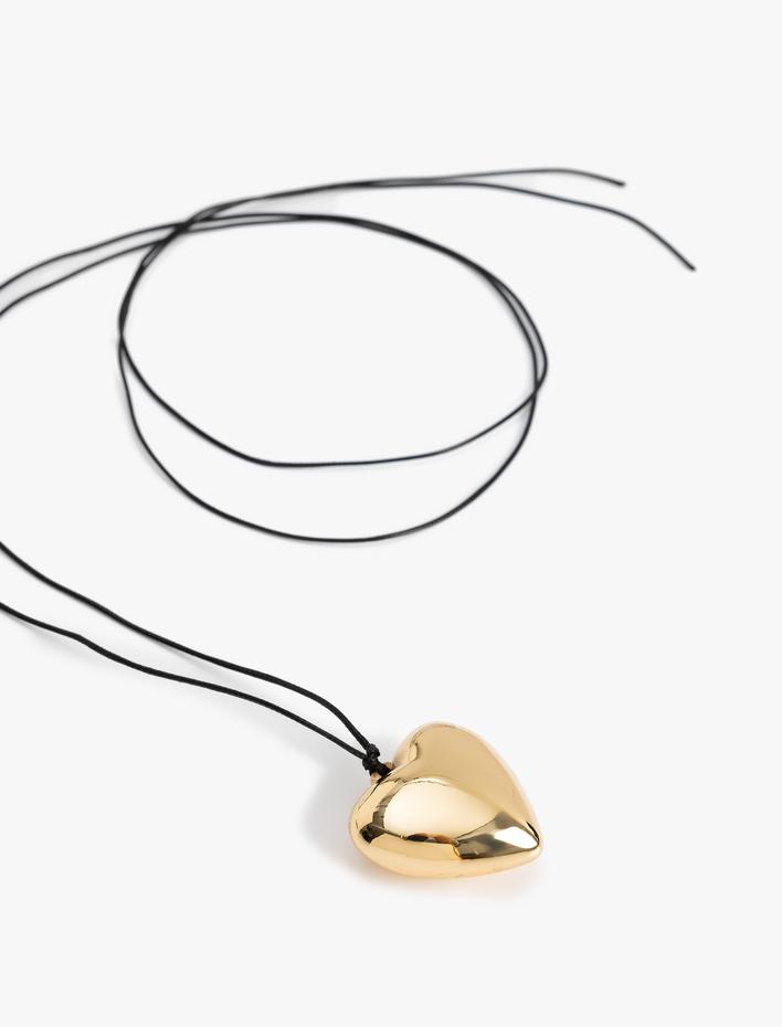 Kadın Suni Deri Detaylı Kalpli Kolye- Koton X Zeynep Bastık