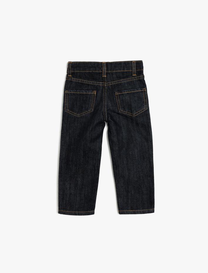 Erkek Bebek Kot Pantolon Cep Detaylı Beli Lastikli Pamuklu