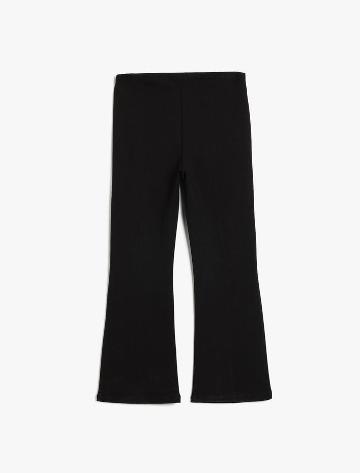 Kız Çocuk İspanyol Paça Pantolon Cep Detaylı Nervürlü Viskon Karışımlı