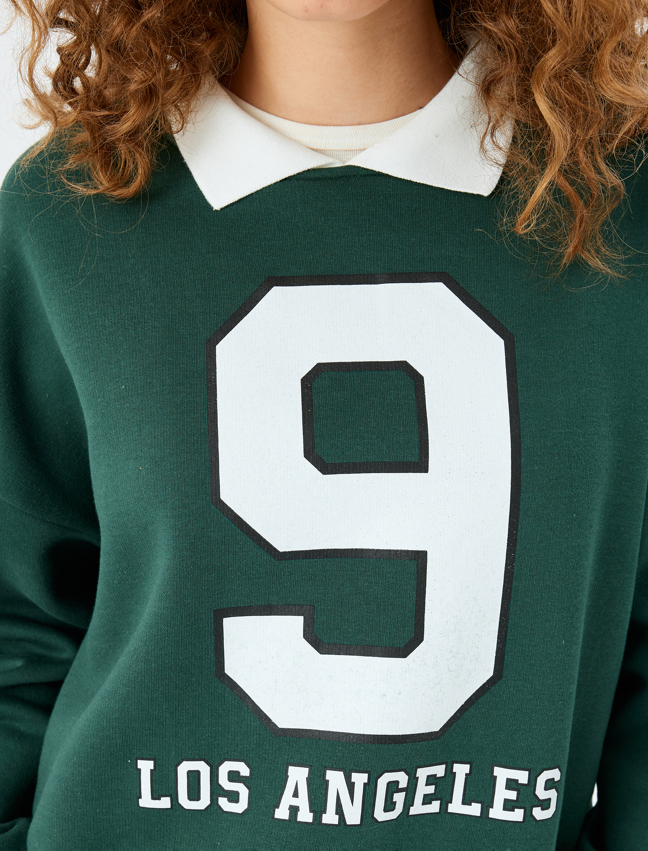   Şardonlu Polo Yaka Kolej Baskılı Oversize Sweatshirt