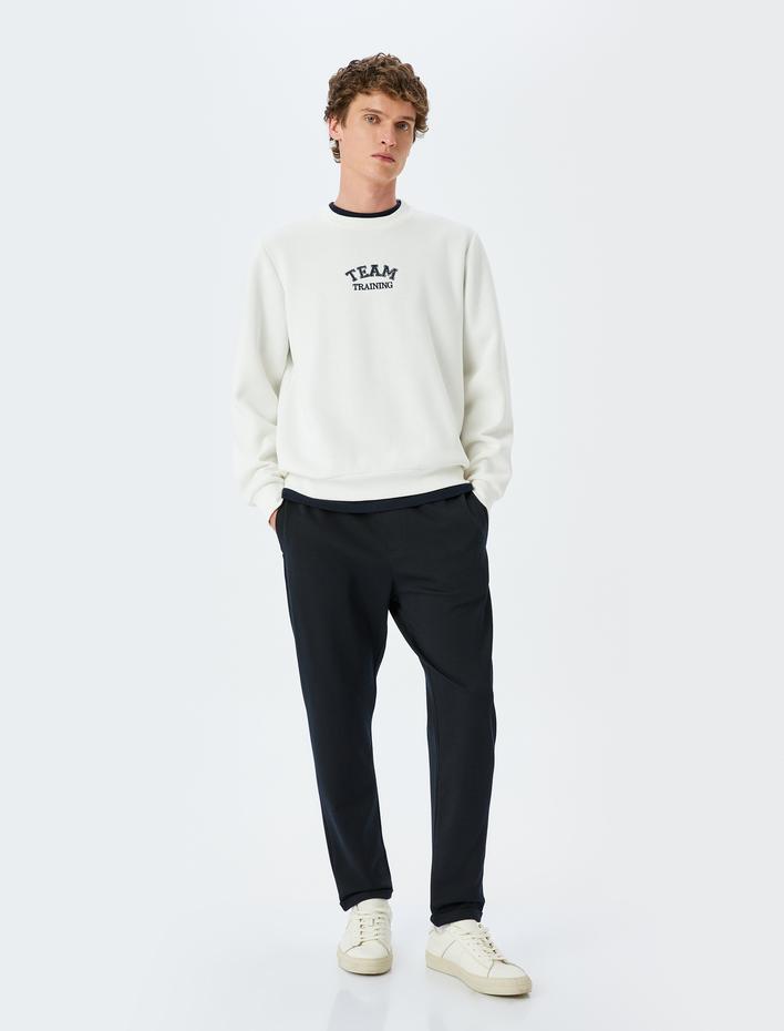  Pamuk Karışımlı Kolej İşlemeli Şardonlu Bisiklet Yaka Sweatshirt