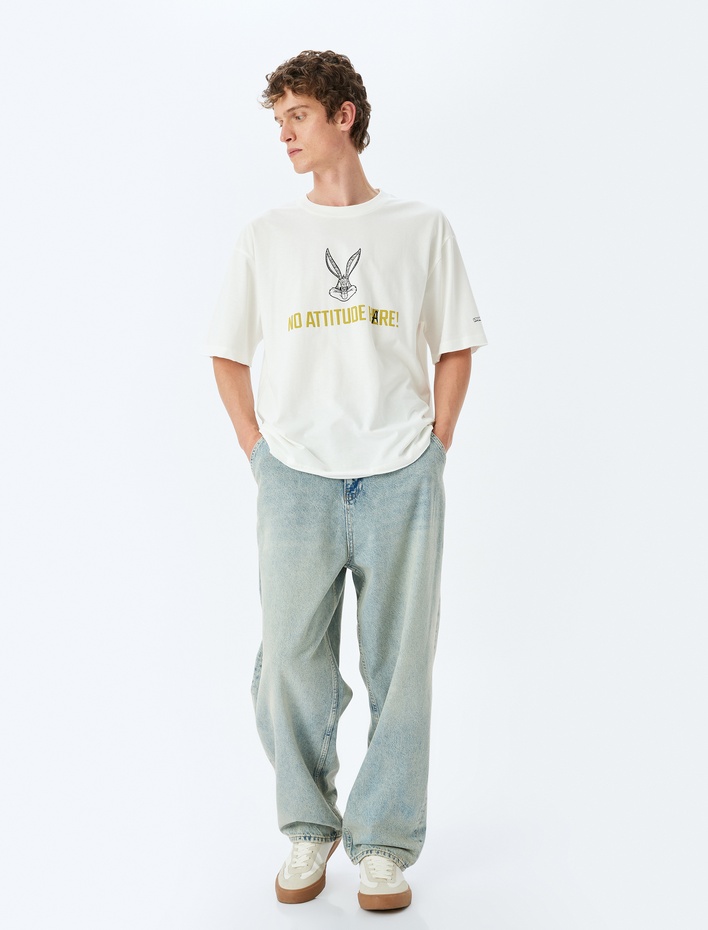  Bisiklet Yaka Kısa Kollu Pamuklu Oversize Lisanslı Bugs Bunny Tişört